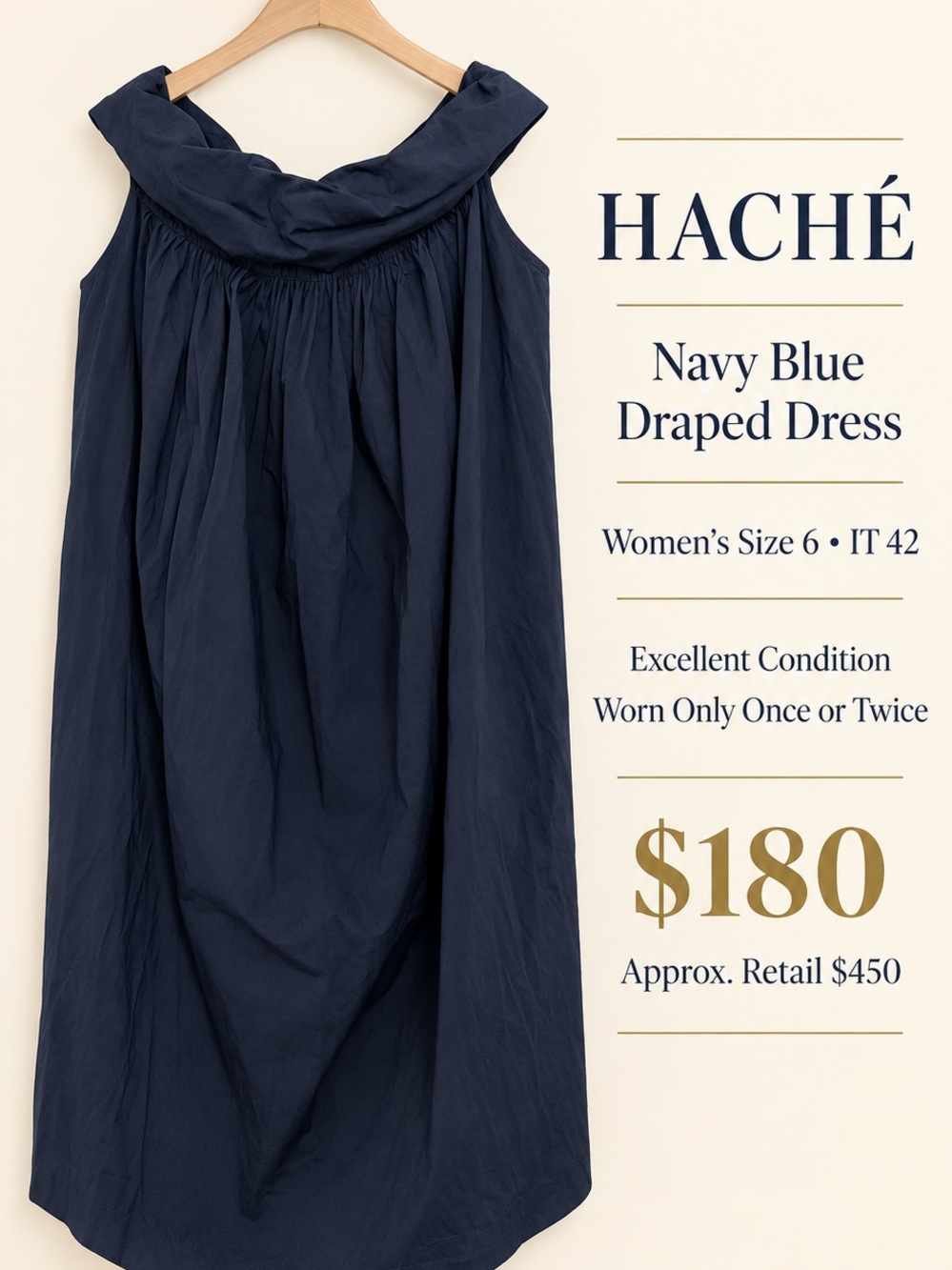 HACHÉ Navy Blue Strapless Draped Dress